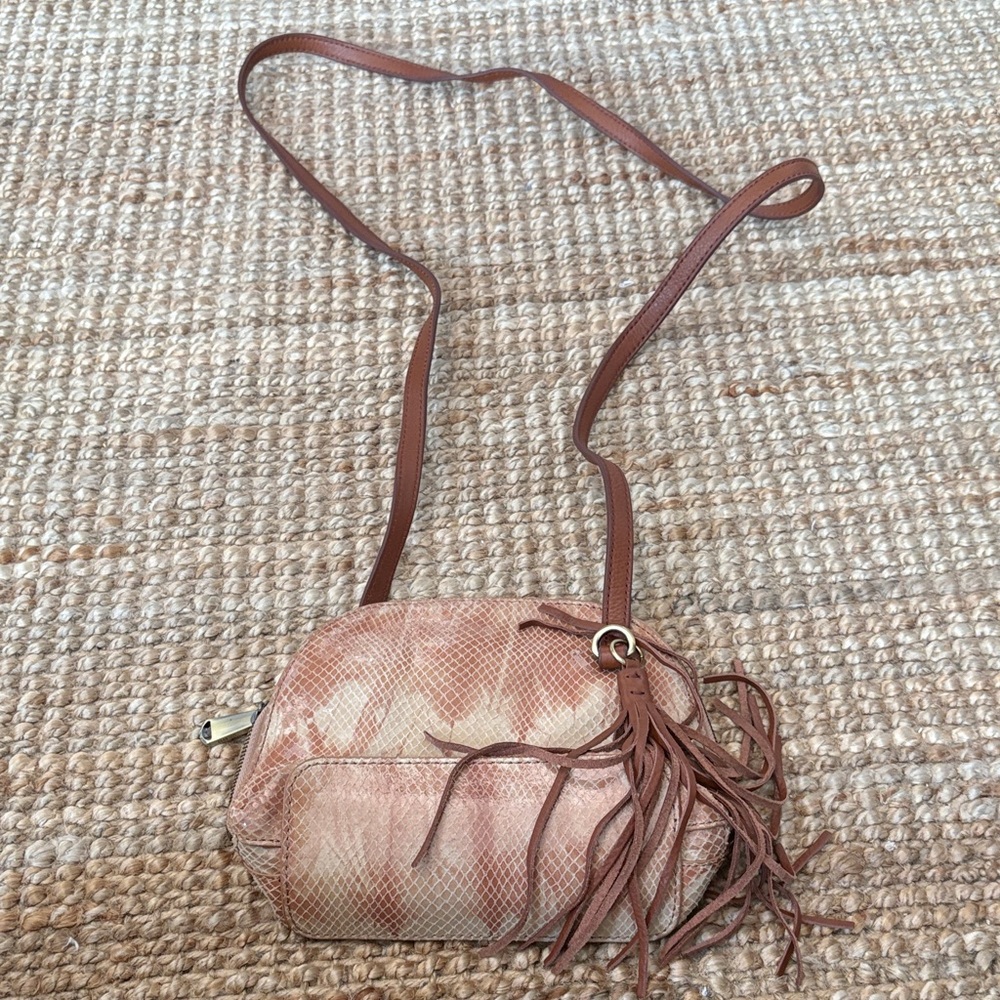 HOBO Snakeskin Tan Crossbody Bag with Fringe